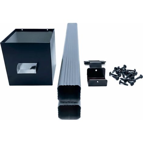 Kit complet boîte à eau + descente rectangulaire aluminium 60×80 mm – longueur 3 m – fixation incluse – maison avec étage (R+1) - couleur anthracite