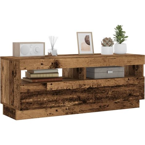 Meuble TV avec LED-Banc TV-Meuble Télé avec lumière LED vieux bois bois d'ingénierie 930146 (1/5)
