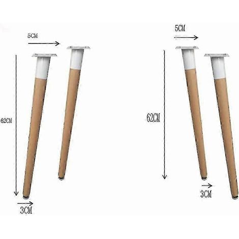 Pieds de table en bois massif (4 pièces), pieds de meubles et pièces de rechange pour pieds de table en bois (5x3x62 cm) (1/5)