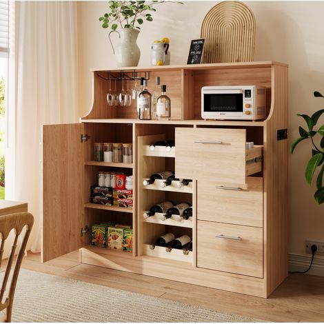 Mobile bar con LED, prese, portabottiglie, portabicchieri, MDF, 120 x 40 x 121 cm, DESVIAE (1/5)