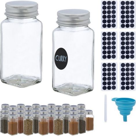 Pots À Épices - Verre Transparent - 120 Ml - Couvercle Doseur Intégré - Avec Entonnoir Et Étiquettes - Lot De 36 (1/5)