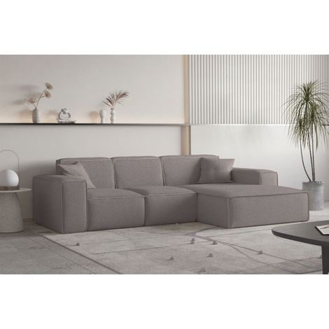 Ecksofa Designersofa CELES PREMIUM Stoff Ascot Bukla Taupe Ottomane Rechts