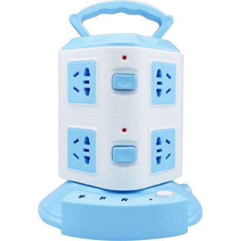 Bloc multiprise tour 2 étages bleu ciel 220V 10A avec ports USB, protection contre les surcharges, prise multifonction portable et socle électrique. (1/5)