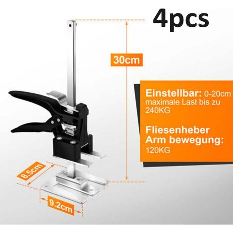 Lot de 4 leviers à main économes de travail - Bras de 30 cm - Jusqu'à 240 kg - Outil de levage pour carrelage - Réglable en hauteur pour plaques de plâtre, plaques de porcelaine, meubles. (1/4)