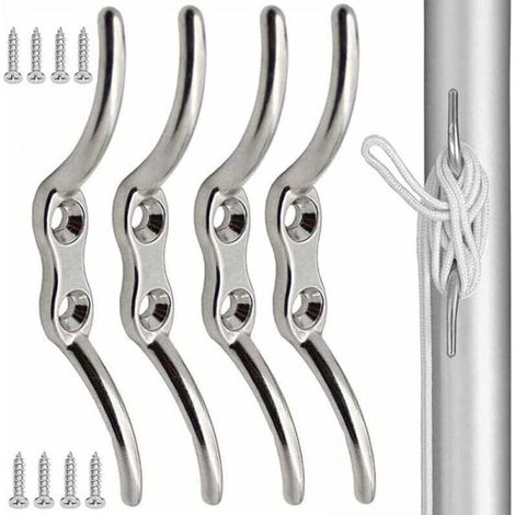 4 Pieces Stainless Steel Cleat Hook 100mm Mast Rope Hook Rope Cleat Hook for Securing Ropes to Flagpoles Boats Awnings Shutters Tarps (1/5)