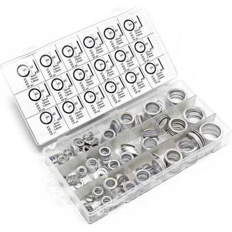 Set de bague d’étanchéité aluminium 450 pièces – 18 tailles standards – Coffret plastique bien trié – Adapté pour applications sous pression (1/5)