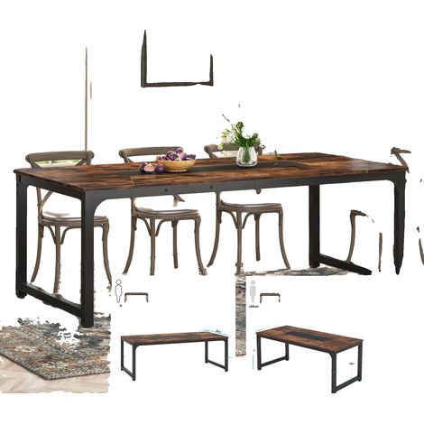 Mesa de comedor de estilo industrial para 6-8 personas, color marrón rústico. (1/2)