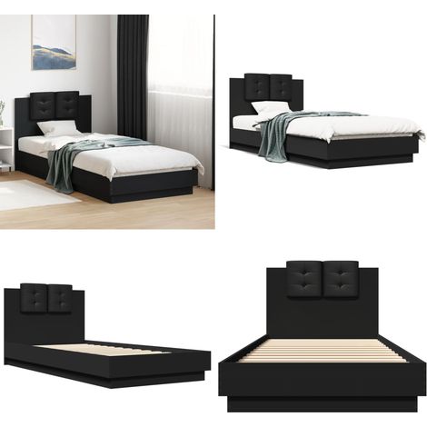 Bettgestell mit Kopfteil Schwarz 90x200 cm Holzwerkstoff - Bettsofa - Doppelbett - Boxspringbetten - Bettkopfteil - Holzrahmen Bett - Home & Living (1/5)