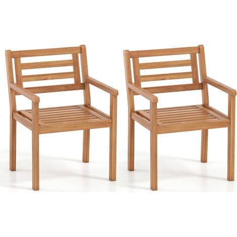COSTWAY Sedie Poltrone Pranzo Mobile Esterno Giardino Interno Legno Massello Naturale Set 2 Pezzi Terrazzo Braccioli Schienale Seduta Trasparenti Doghe Qualit (1/5)