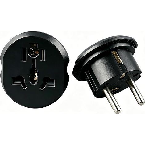 2PACK Adaptateur de Voyage Universel EU, Convertisseur International de Type F/C du Monde vers l'europe, Prise Multi-Fonction 2 Broches pour l'Espagne, la France, UK, USA, US, AUS (1/5)