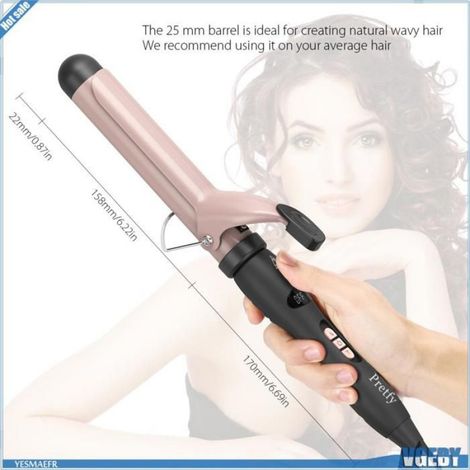 Ashata bigoudi portable Pretfy 1,25 pouces fer à friser les cheveux bigoudi température réglable affichage beaute brosse Prise UE (1/5)