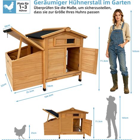 Poulailler surélevé sur pilotis en bois, abri anti-prédateurs pour poules, nettoyage facile, avec rampe d'accès, taille standard, adapté aux jardins et espaces extérieurs. (1/5)