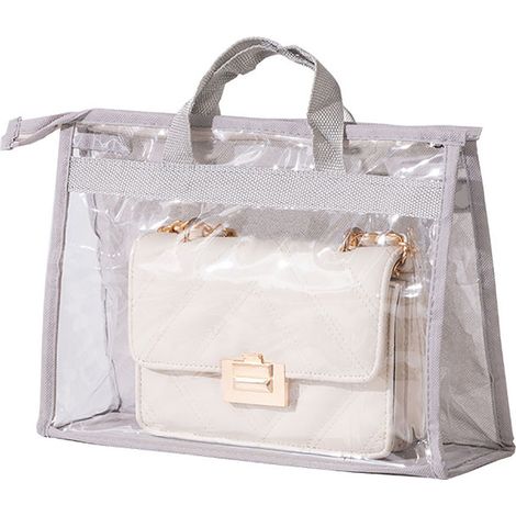Housse transparente avec fermeture zippée pour sac à main PVC - Organisateur de placard suspendu gris L 39.5x12.5x33cm 1 unité (1/3)
