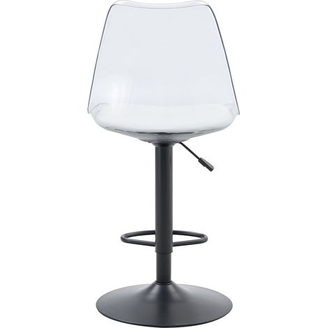 Lot de 2 tabourets de bar transparents réglables en hauteur, pivotants 360°, assise en cuir régénéré blanc, structure métal noir, pour cuisine et bistrot CHICFURN (1/5)