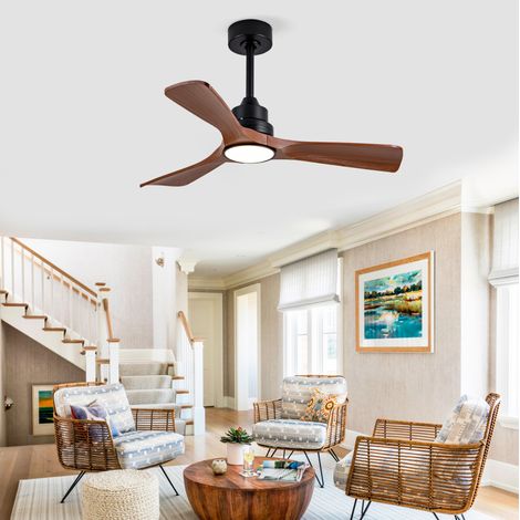 Ventilatore da soffitto con luce 107x107x37 cm ABS nero noce, facile da montare FloraGrace (1/5)