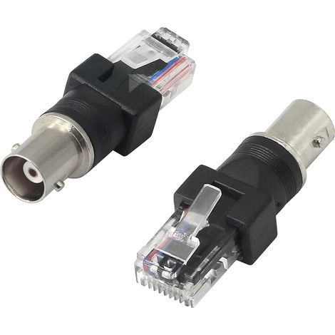 Lot de 2 adaptateurs coaxiaux BNC femelle vers RJ45 mâle RJ45 vers connecteur RF, peut être utilisé pour les testeurs et les détecteurs de ligne, etc (1/4)