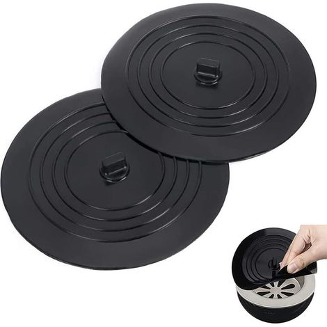 2-Piece Kitchen Drain Plug, Silicone Suction Cup Plug, Bathtub Plug, for Kitchens, Bathrooms, and Laundry Rooms, Universal Drain Plug, Black, 15cm (1/5)