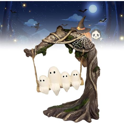 Fantasma en un columpio - Sombras oscilantes, nueva y adorable figura de fantasma, decoración de Halloween para el hogar (B) (1/5)