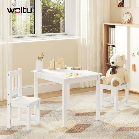 WOLTU Set Tavolino e 2 Sedie per Bambini Bianco