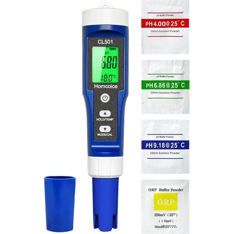pH Chloro Mètre Piscine 5-en-1, pH chlore ORP H₂ Température Meter mesure rapide précise, Testeur Qualité Eau pour leau potable, aquarium, spa, hydroponie (1/5)