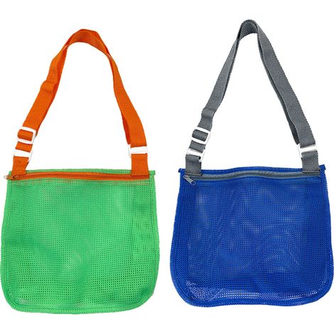 Lot de 2 sacs filet pour coquillages : sacs de plage enfants avec bretelles réglables, pour ranger coquillages, fruits, légumes, en-cas ou jouets (1/5)
