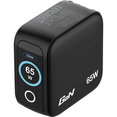Cargador de Pared Universal GaN para Viaje Verbatim Mini GaN Charger Con Pantalla- 2xUSB Tipo-C- 1xUSB- 65W (1/4)
