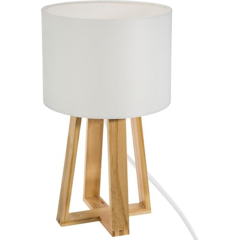 Lampe sur pied blanche en bois - H 35 cm -PEGANE-