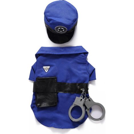 Costume Chien Policier - Chemise Bleue Avec Fermeture Velcro - Ceinture Et Casquette Incluses - Pour Fêtes Et Photos - 1 Pièce (1/5)