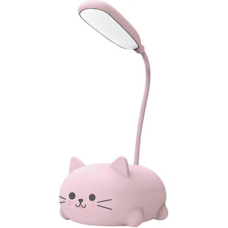 Lampe de bureau adaptée aux enfants, lampe de table LED chat mignonne avec bras flexible, rechargeable par USB, rose (1/5)