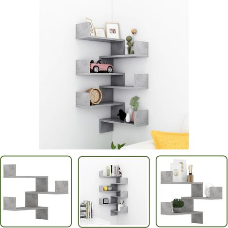 Meuble de Rangement Moderne  Étagère murale d'angle 2 pcs Gris béton 40x40x50 cm Aggloméré -BV41566 (1/5)