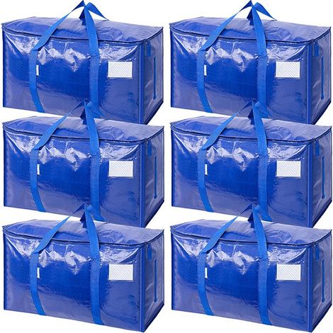 Sacs de rangement grande capacité, imperméables, en polyéthylène tissé épais, renforcés, pour déménagement, bleu foncé et bleu roi, lot de 6 (1/5)