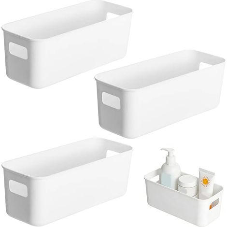 Set of 3 White Plastic Storage Boxes with Handles 27x10.5x9.5cm (1/5)