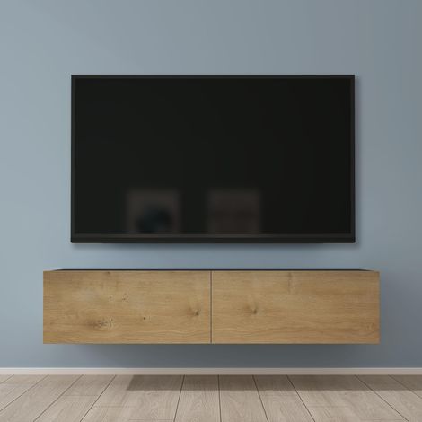 Mai & Mai Meuble TV Suspendue Armoire avec Soft-Close Table TV pour le Salon Gris Noir+Marron Clair 140x40,2x30 cm TC002 (1/5)