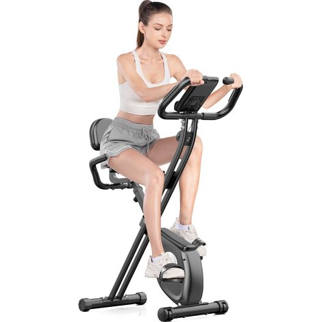 Vélo d'appartement Pliable Dossier Xhomrattan, 8 Niveaux de Résistance Magnétique, LCD écran, ergonomiques, Charge max 110 Kg, Noir
