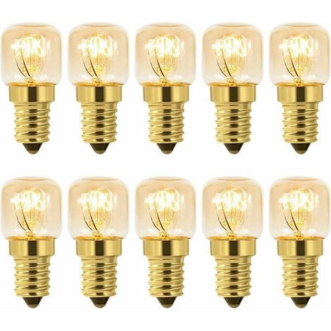 Ampoule Four Réfrigérateur - 15 W - E14 - Blanc Chaud 2700 K - Résistante à 300 °C - Pour Four Micro-Ondes Frigo Lampe de Sel - Lot de 10