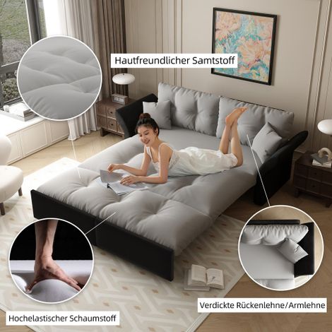 Canapé Lit 3 en 1  Convertible Canapé Tissu Bicolore  Capitonné Canapé pour Salon et Chambre Gris (1/5)