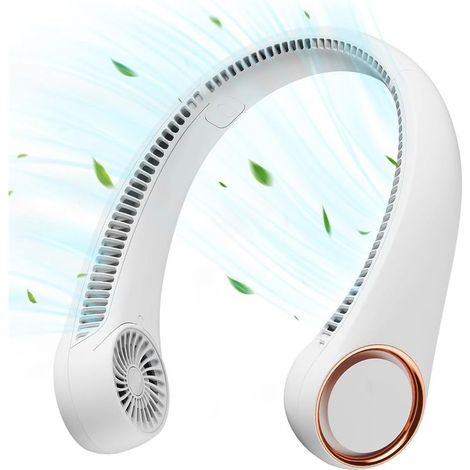 Ventilateur de cou portable, léger, mains libres, 3 vitesses, rechargeable, 4 000 mAh, réglable, portable, adapté aux voyages et au bureau, blanc