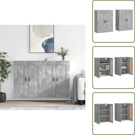 The Living Store Armoires murales 2 pcs gris béton bois d'ingénierie - Rangement mural (1/5)