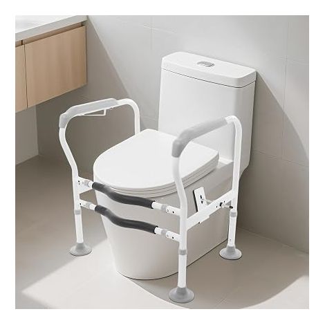 Support de toilette, aide au relèvement des toilettes, avec grands tapis antidérapants, réglable en largeur et en hauteur, pour personnes âgées handicapées (1/5)