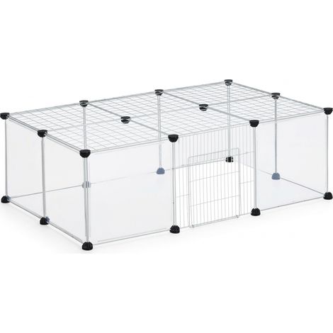 Enclos pour petits animaux modulable extérieur jardin 37 x 110 x 75 cm avec protection pluie en fer noir (1/5)