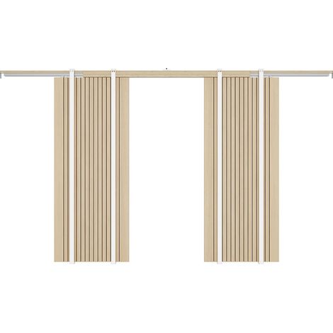 Porte coulissante double avec système à galandage en bois et MDF striée - 2 x H205 x L93 cm - AREZO (1/4)