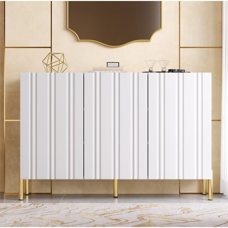 REDOM aparador zapatero 120x35.5x80 cm, 3 puertas, estantes ajustables, bisagras amortiguadas, MDF y PB blanco (1/5)