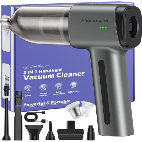 Aspirateur Voiture Puissant sans Fil 28000Pa Aspirateur à Main Rechargeable Portable USB-C Maison Auto Bureau (Gris) (1/5)