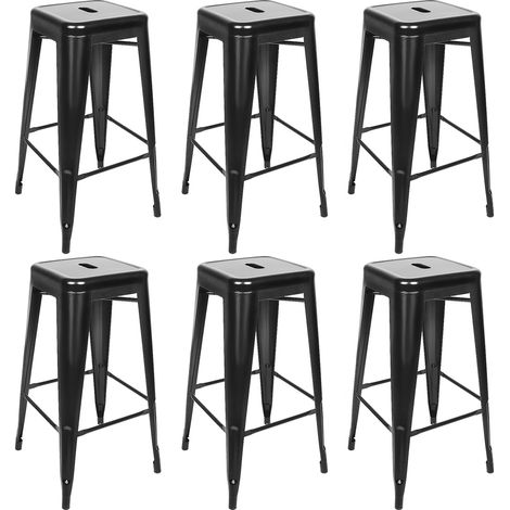 Hofuton Lot de 6 Tabouret de Bar Tabouret Haut Industriel Metallique Repos-pied pour Cuisine Salon Comptoir Noir (1/5)