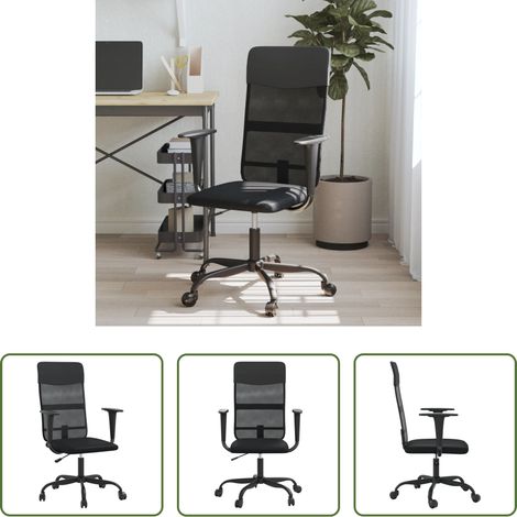 vidaXL Armlehnen -  Bürostuhl Höhenverstellbar Schwarz Netzstoff und Kunstleder