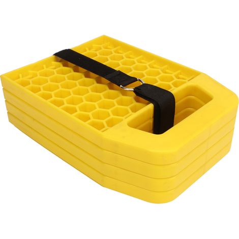 4 cales de stabilisation pour camping-car, caravane et remorque, antidérapantes et résistantes aux intempéries, empêchent l'enfoncement des vérins, jaune (1/5)