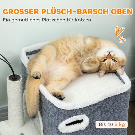 Arbre à chat gris, tour d'observation avec maisonnette double étage, poteaux en sisal pour griffer et se détendre (1/4)