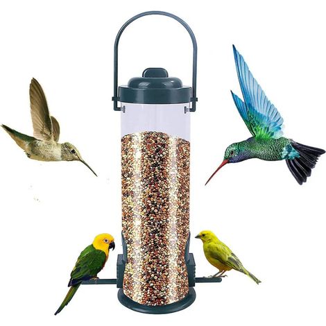 Mangeoire à oiseaux en métal, mangeoire suspendue de 25 cm, mangeoire verte robuste (1/3)