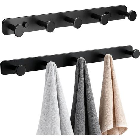 2er-Set Wandgarderobenständer kein Bohren erforderlich 5 Haken pro Ständer schwarz einfache Montage geeignet für Mäntel Hüte und Taschen Flur und (1/5)