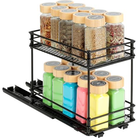 Étagère À Épices(26  15  21.8cm),Rangement Épices Cuisine Extensible À 2 Niveaux – Organisateur Placard Cuisine Avec Glissement Synchronisé, 2 Fixations (1/5)